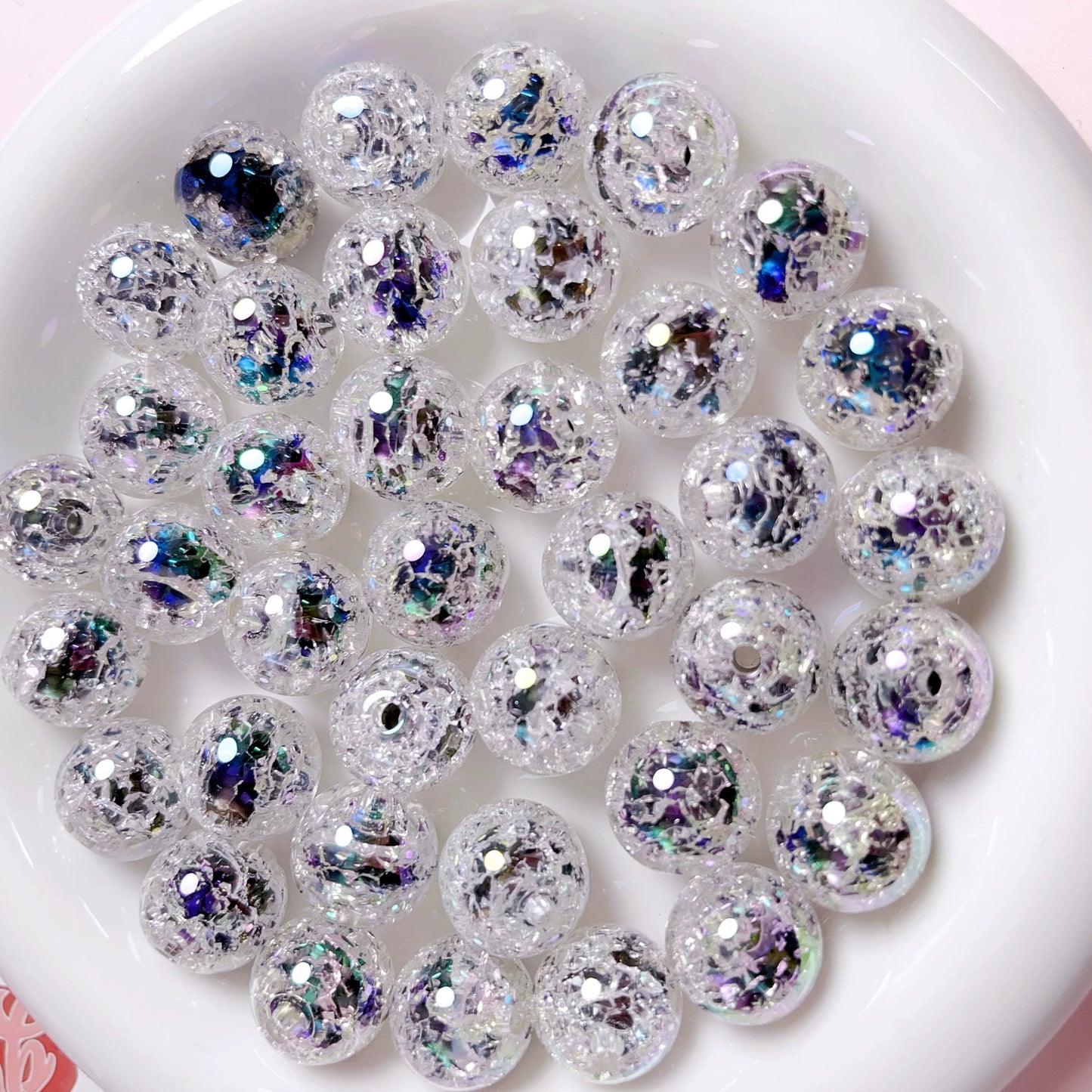 UV Iridescent 16mm Cracked Heart Beads - Premium DIY Jewelry Making Supplies for Bracelets, Keychains, Phone Charms